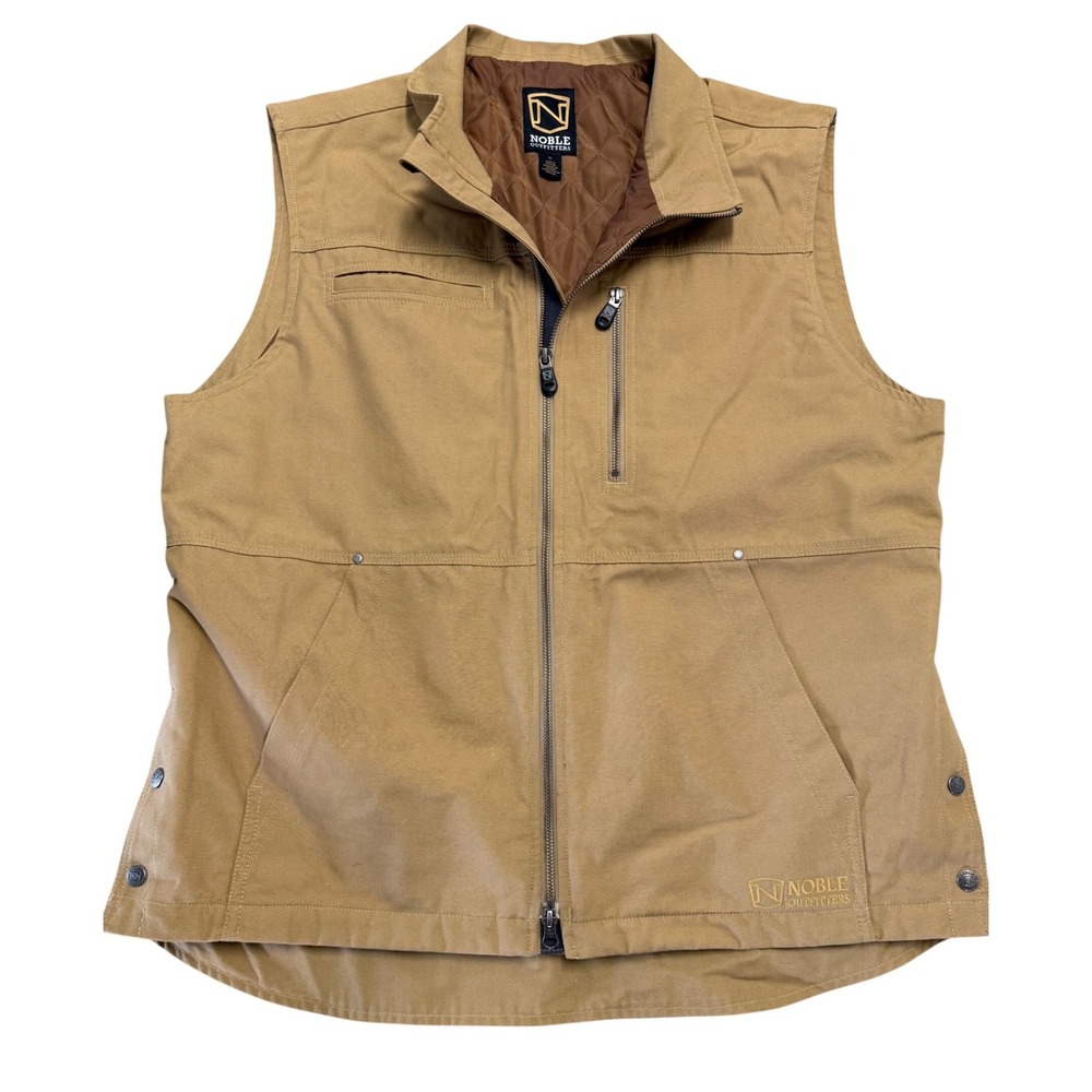 Noble Outfitters Mens XL Canvas Work Vest Tan Quilted Lined Full Zip Utility